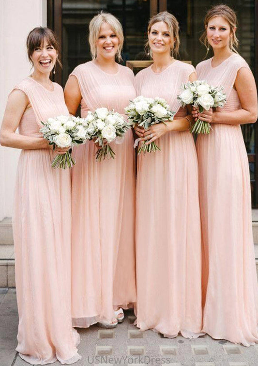 Sleeveless Scoop Neck Long/Floor-Length A-line/Princess Chiffon Bridesmaid Dresseses With Pleated Lola DJP0025595