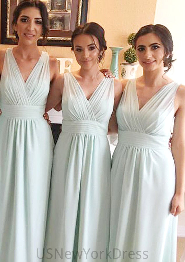 Sleeveless V Neck Long/Floor-Length Chiffon A-line/Princess Bridesmaid Dresseses With Pleated   Melany DJP0025597