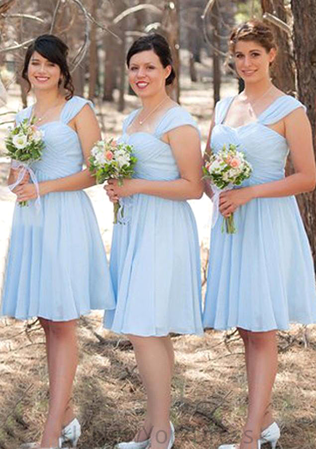 Sleeveless Scalloped Neck Knee-Length A-line/Princess Chiffon Bridesmaid Dresseses With Pleated Lillie DJP0025606