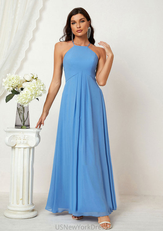 A-line Empire Halter Sleeveless Chiffon Long/Floor-Length Bridesmaid Dresses With Ruffles Virginia DJP0025611