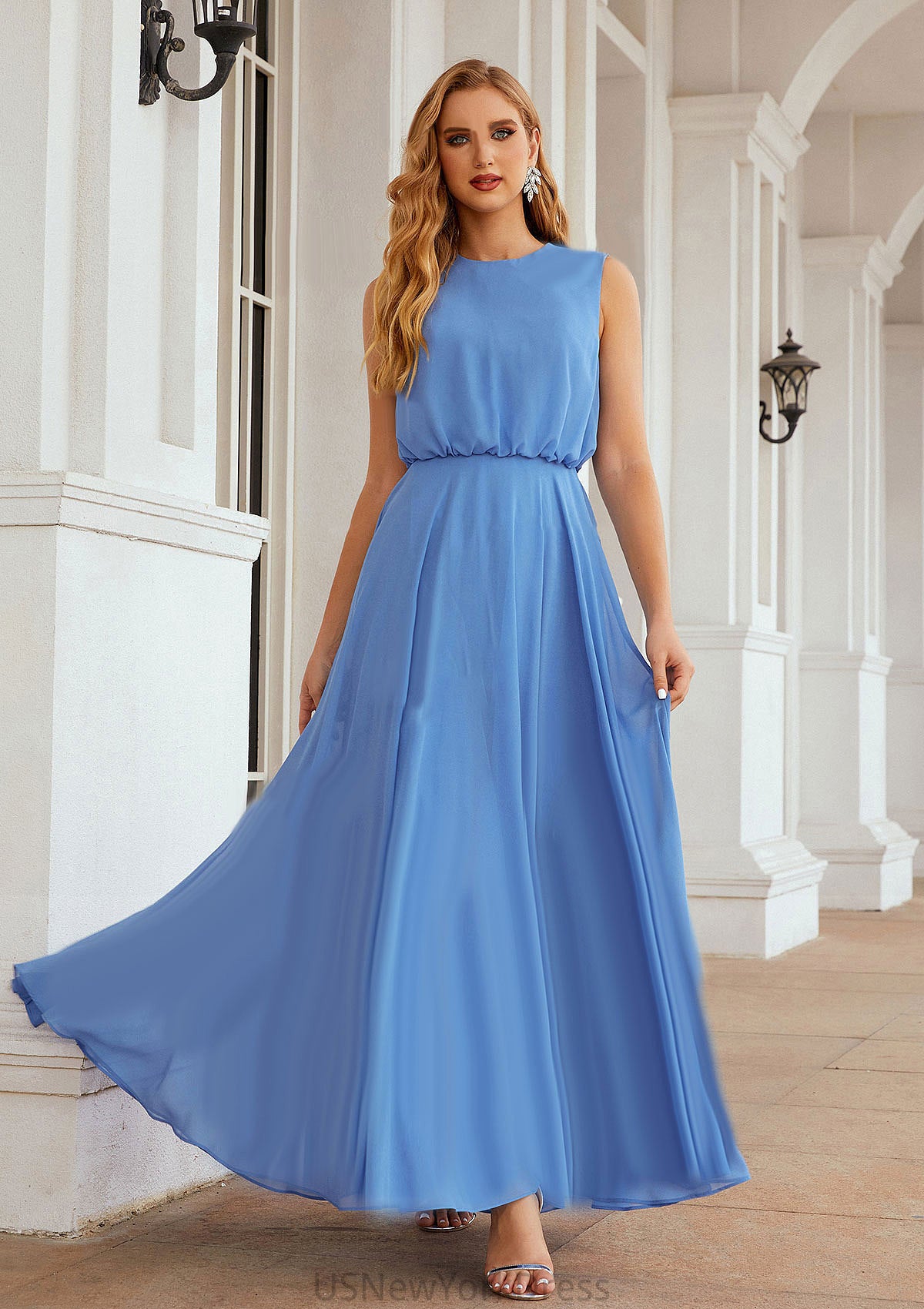 A-line Scoop Neck Sleeveless Chiffon Long/Floor-Length Bridesmaid Dresses Yuliana DJP0025618