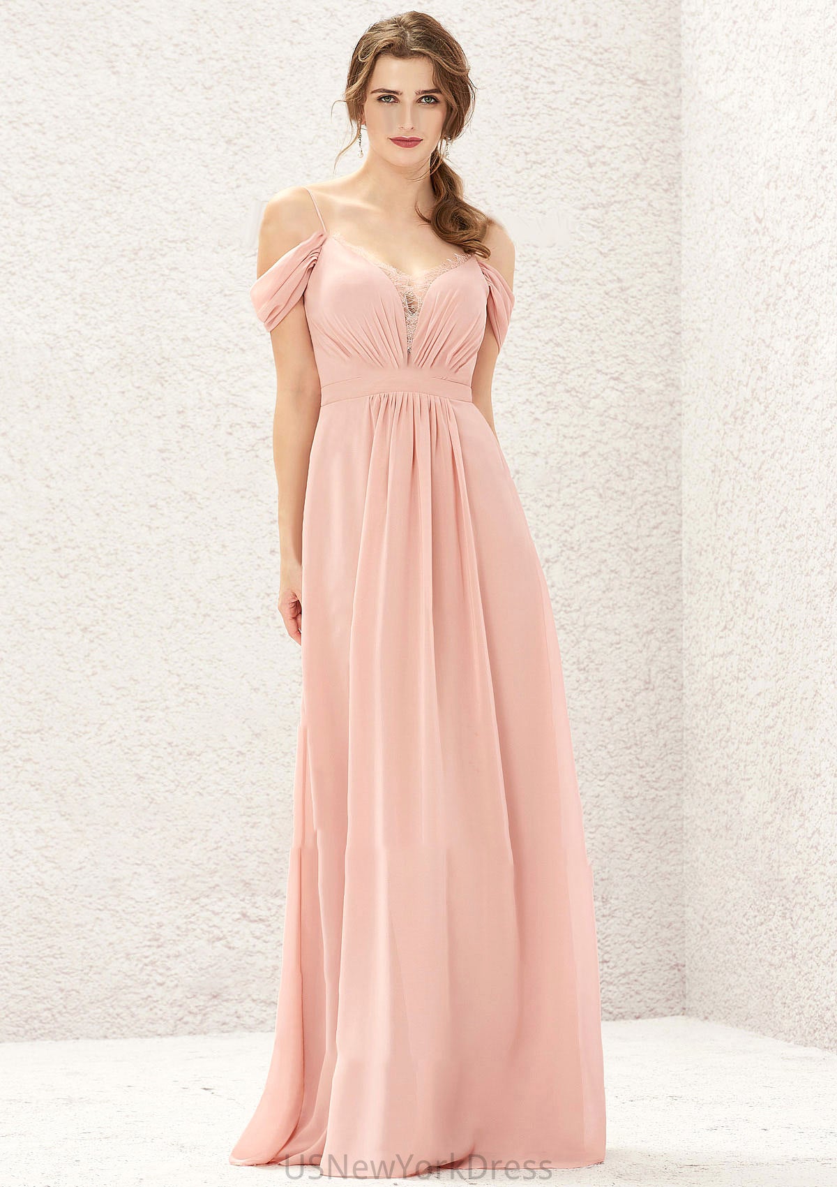 A-line Sweetheart Sleeveless Chiffon Long/Floor-Length Bridesmaid Dresses With Pleated Lace Khloe DJP0025629