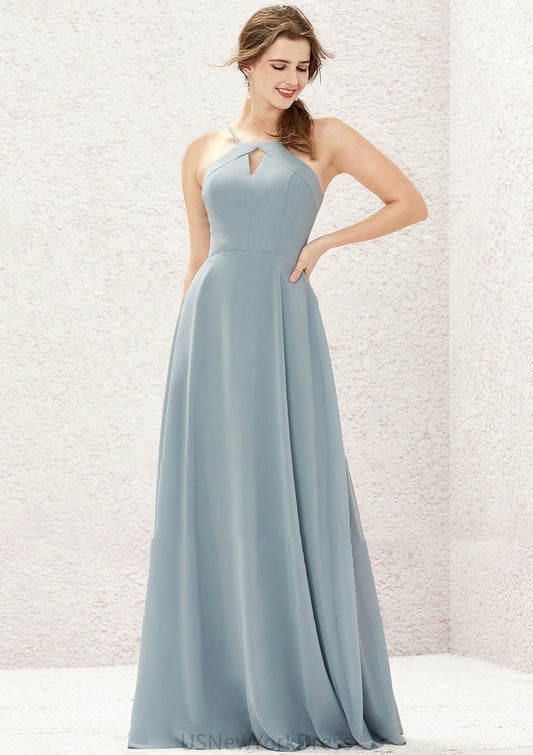 A-line Bateau Sleeveless Long/Floor-Length Chiffon Bridesmaid Dresses Jazlyn DJP0025638