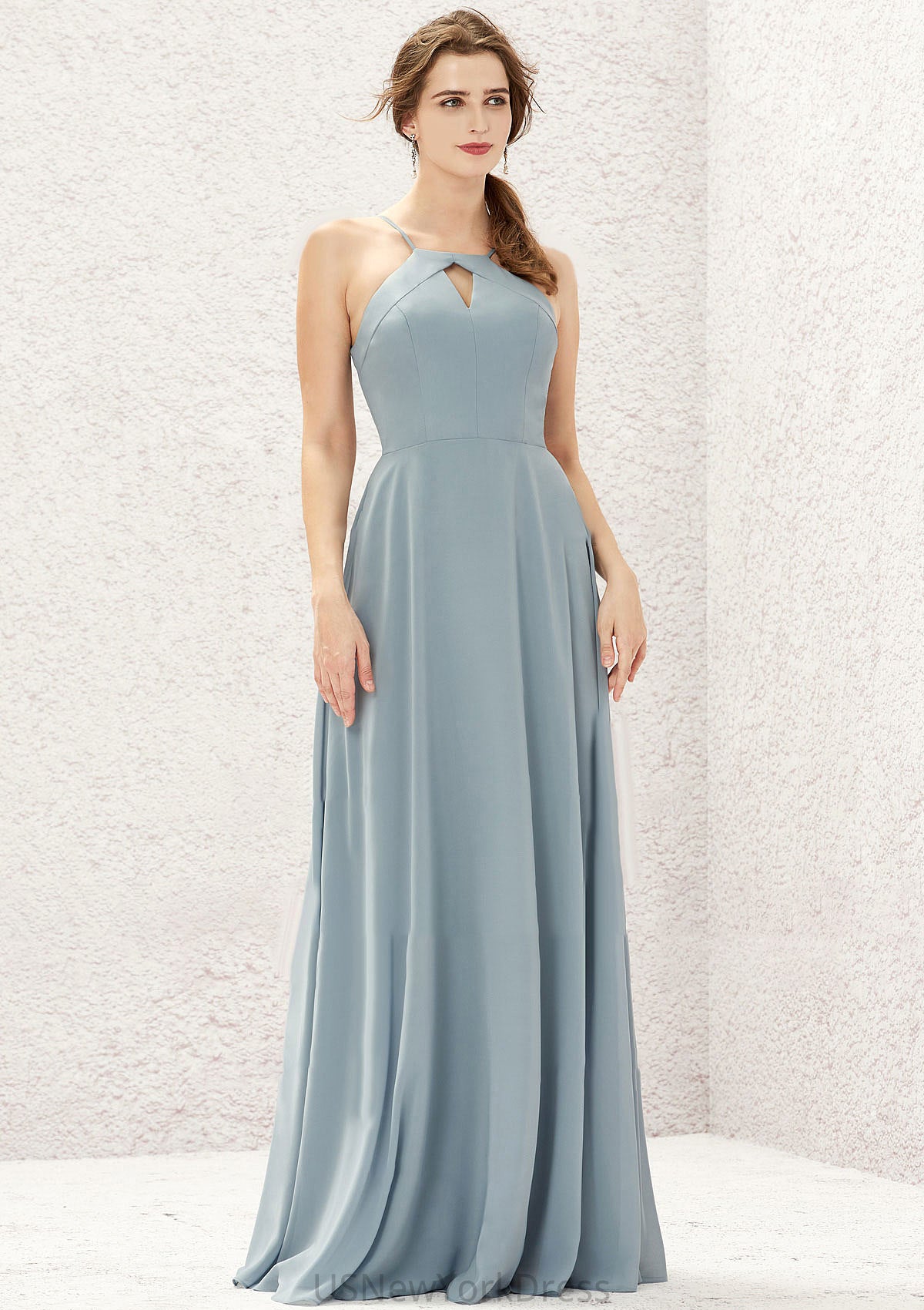 A-line Bateau Sleeveless Long/Floor-Length Chiffon Bridesmaid Dresses Jazlyn DJP0025638