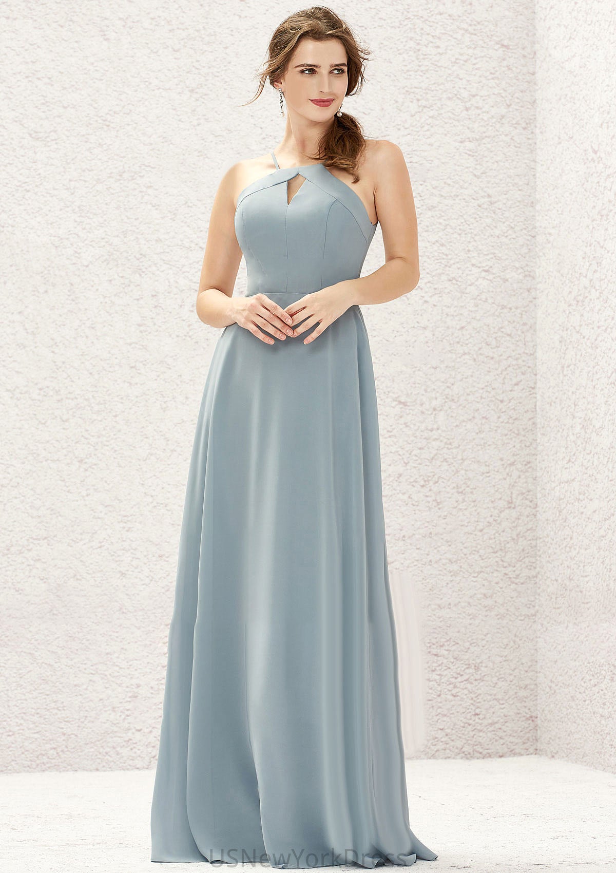 A-line Bateau Sleeveless Long/Floor-Length Chiffon Bridesmaid Dresses Jazlyn DJP0025638