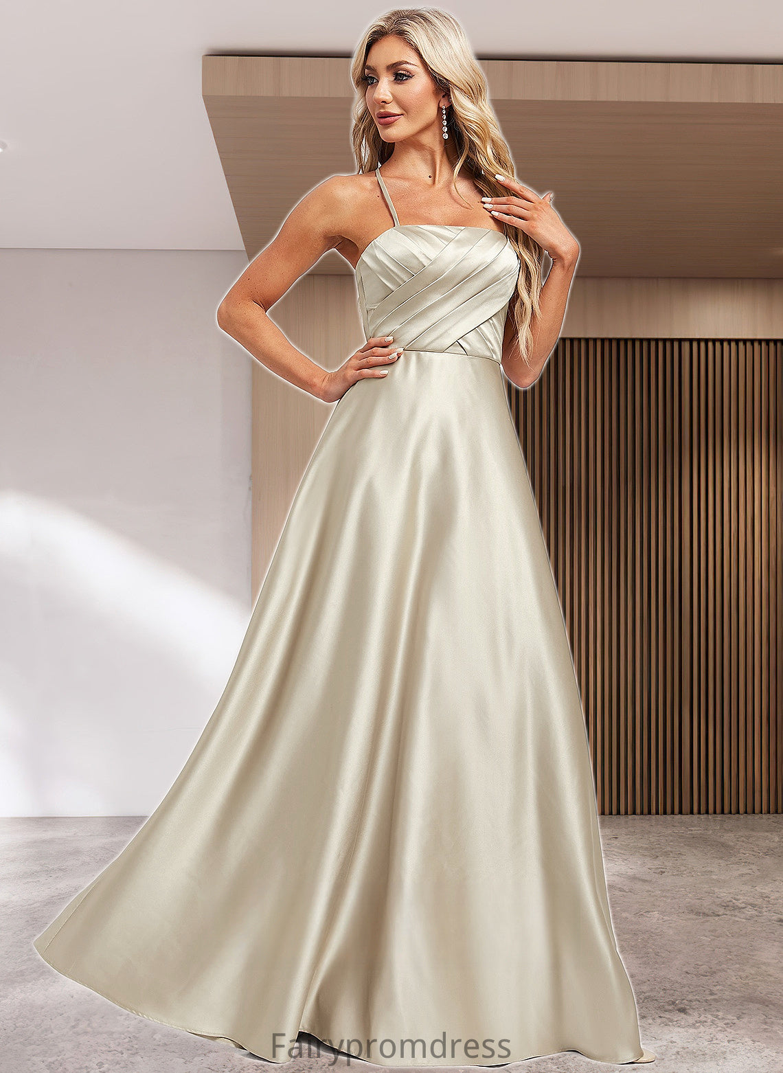 Guadalupe A-line Square Floor-Length Satin Bridesmaid Dress DJP0025789