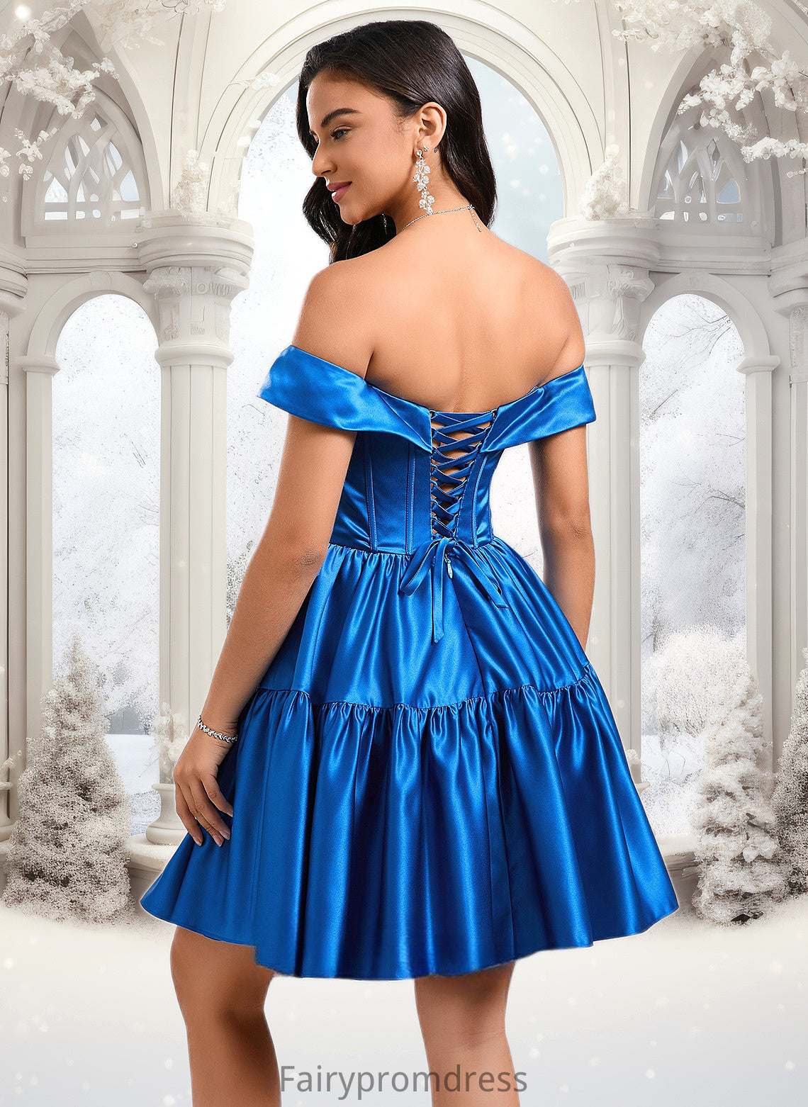 Luciana Ball-Gown/Princess Off the Shoulder Short Satin Homecoming Dress DJP0025680