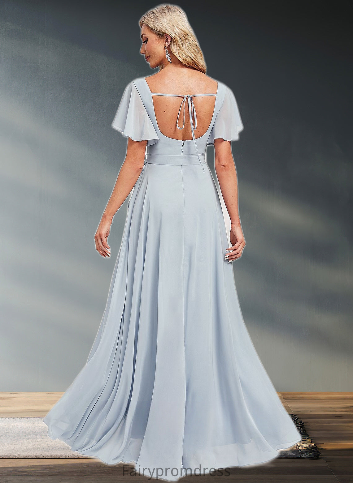 Millie A-line Square Asymmetrical Chiffon Bridesmaid Dress DJP0025796