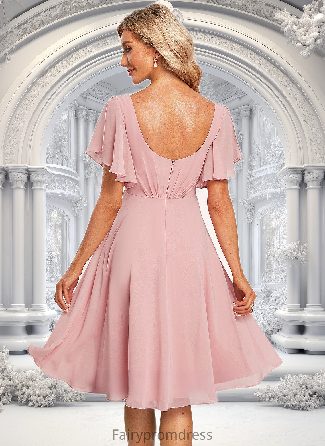 Abbie A-line V-Neck Knee-Length Chiffon Homecoming Dress DJP0025702