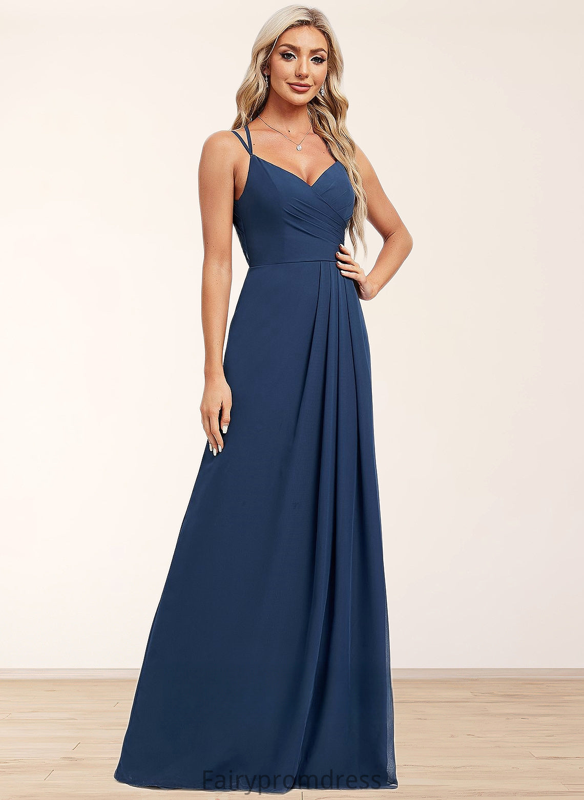 Karissa A-line V-Neck Floor-Length Chiffon Bridesmaid Dress DJP0025803