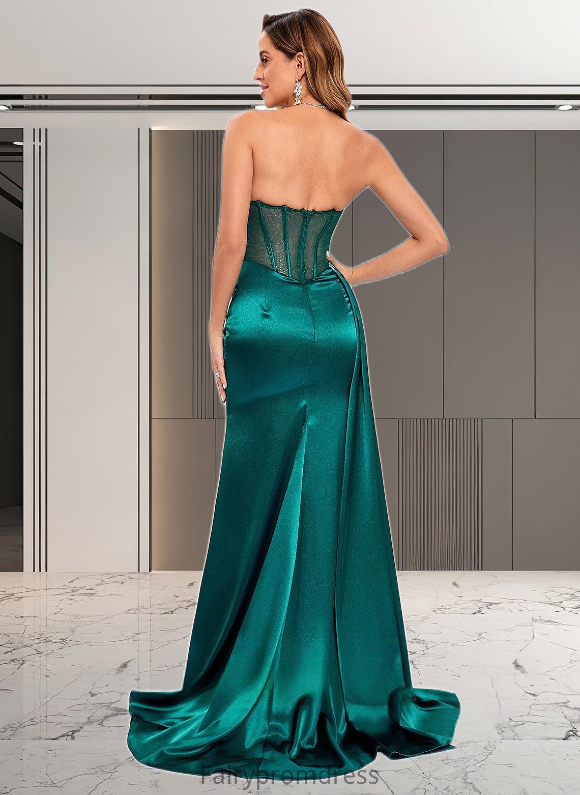 Sariah Trumpet/Mermaid Straight Sweep Train Stretch Satin Prom Dresses With Pleated DJP0025849