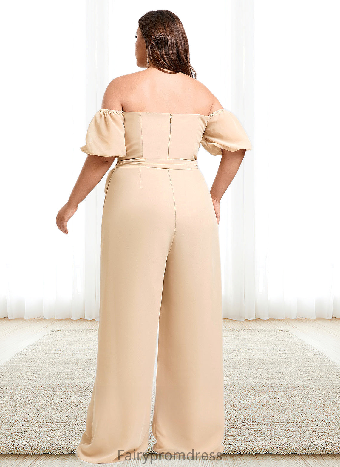 Veronica Jumpsuit/Pantsuit Off the Shoulder Square Floor-Length Chiffon Bridesmaid Dress DJP0025791