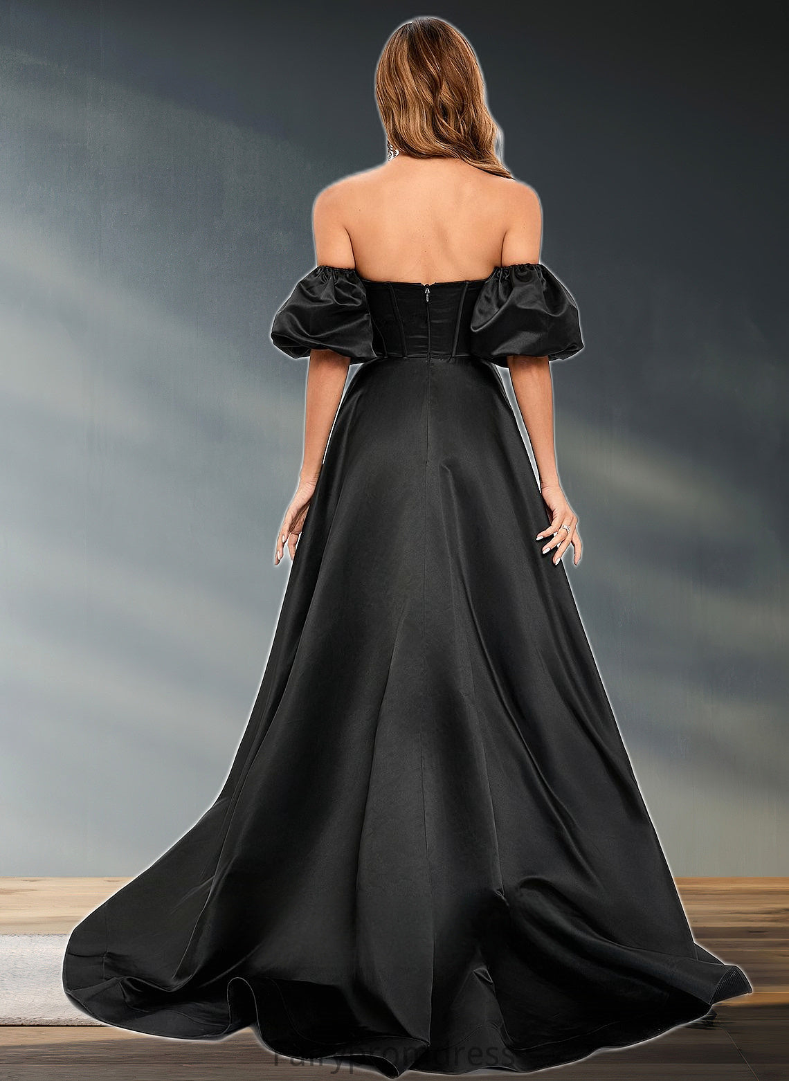 Anne A-line V-Neck Sweep Train Satin Prom Dresses DJP0025842