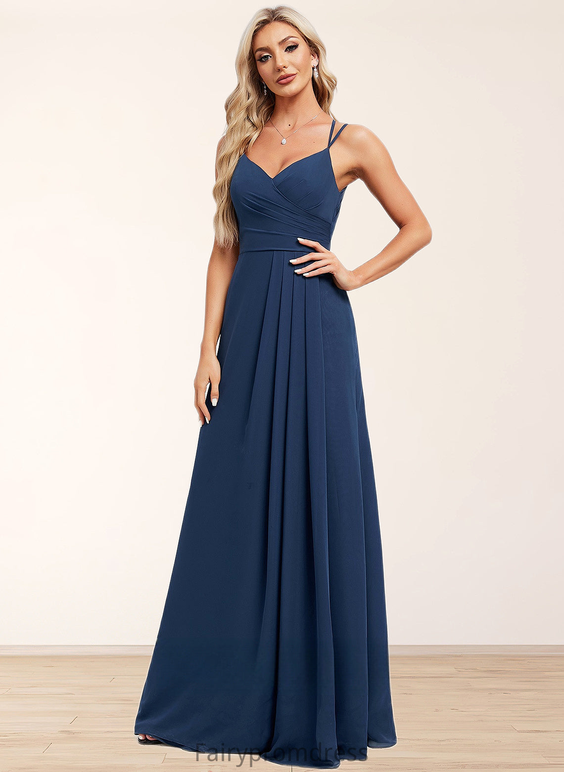 Karissa A-line V-Neck Floor-Length Chiffon Bridesmaid Dress DJP0025803