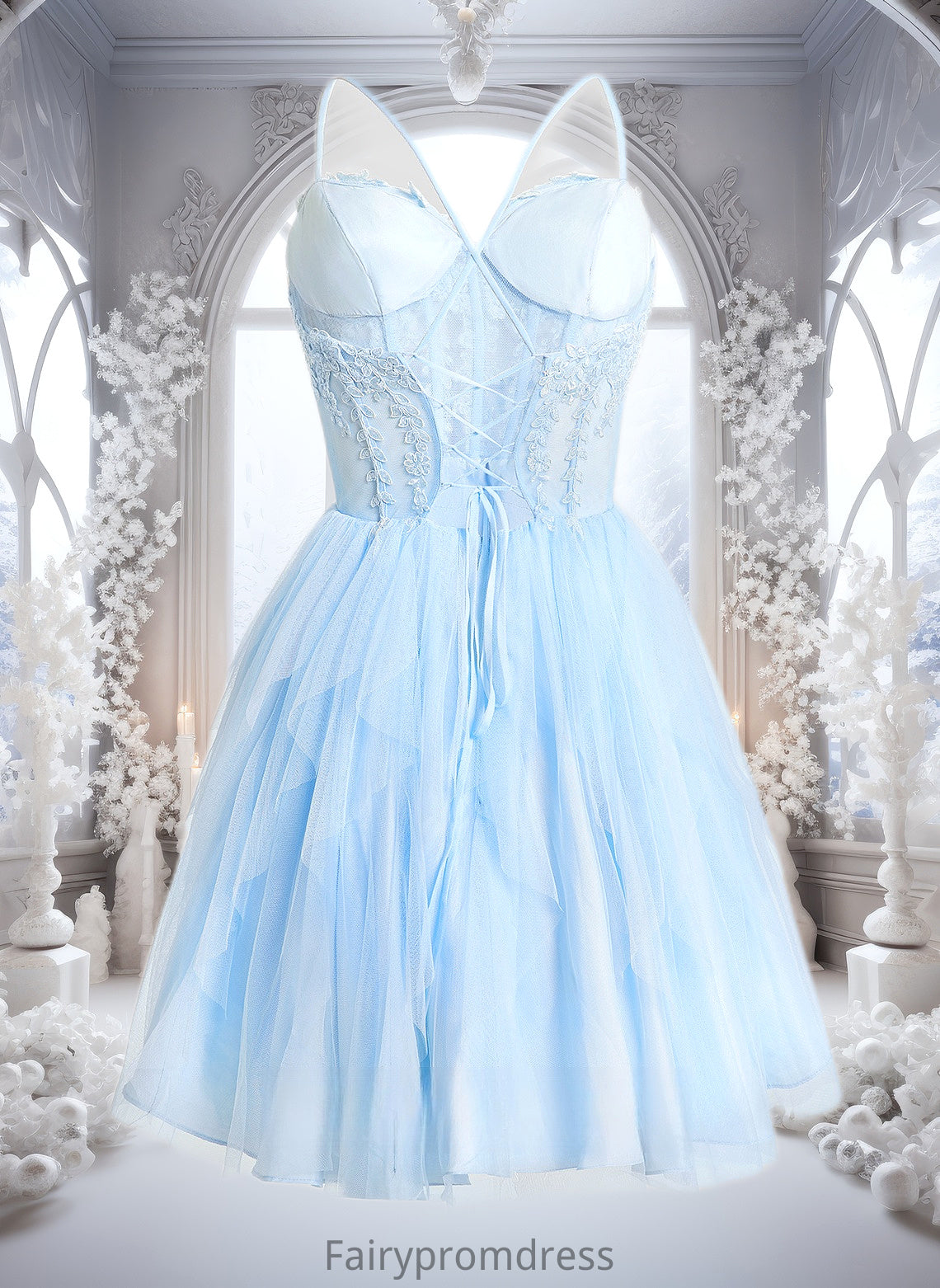 Kenna Ball-Gown/Princess Sweetheart Short Lace Tulle Homecoming Dress With Ruffle DJP0025707