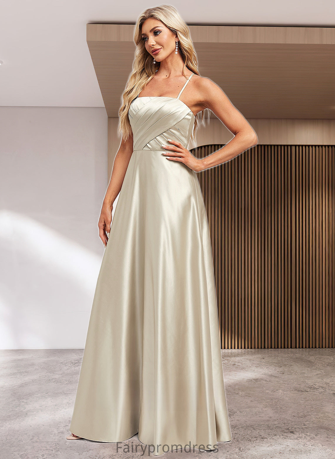 Guadalupe A-line Square Floor-Length Satin Bridesmaid Dress DJP0025789