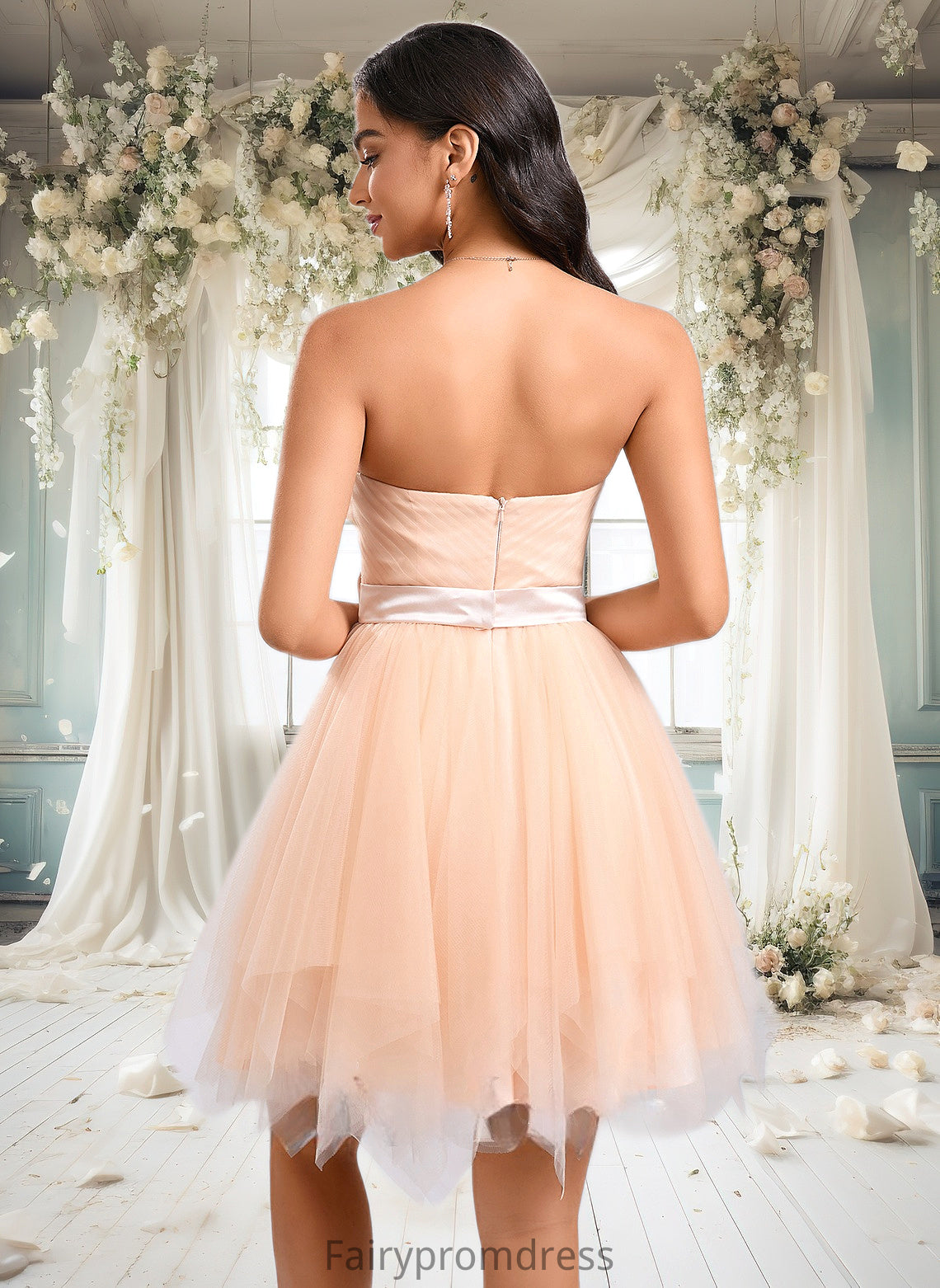 Anahi Ball-Gown/Princess Sweetheart Short Tulle Homecoming Dress With Bow DJP0025719