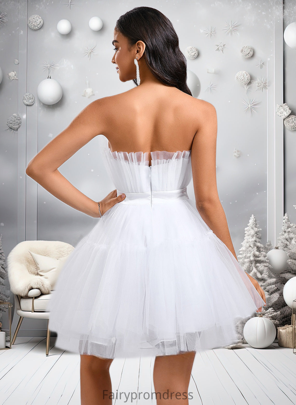 Cierra Ball-Gown/Princess Asymmetrical Short Tulle Homecoming Dress With Bow DJP0025709