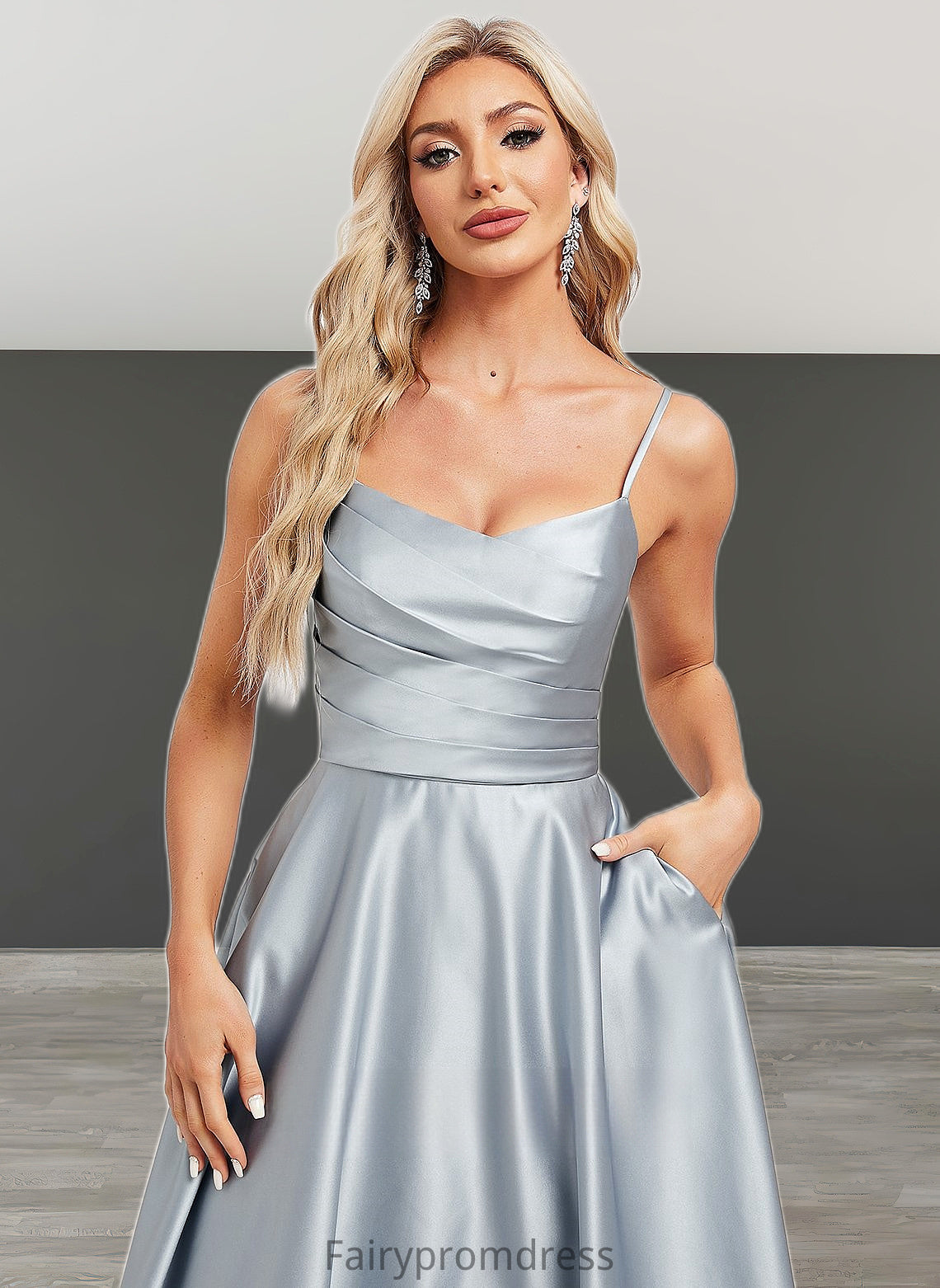 Sydnee A-line V-Neck Tea-Length Satin Bridesmaid Dress DJP0025794