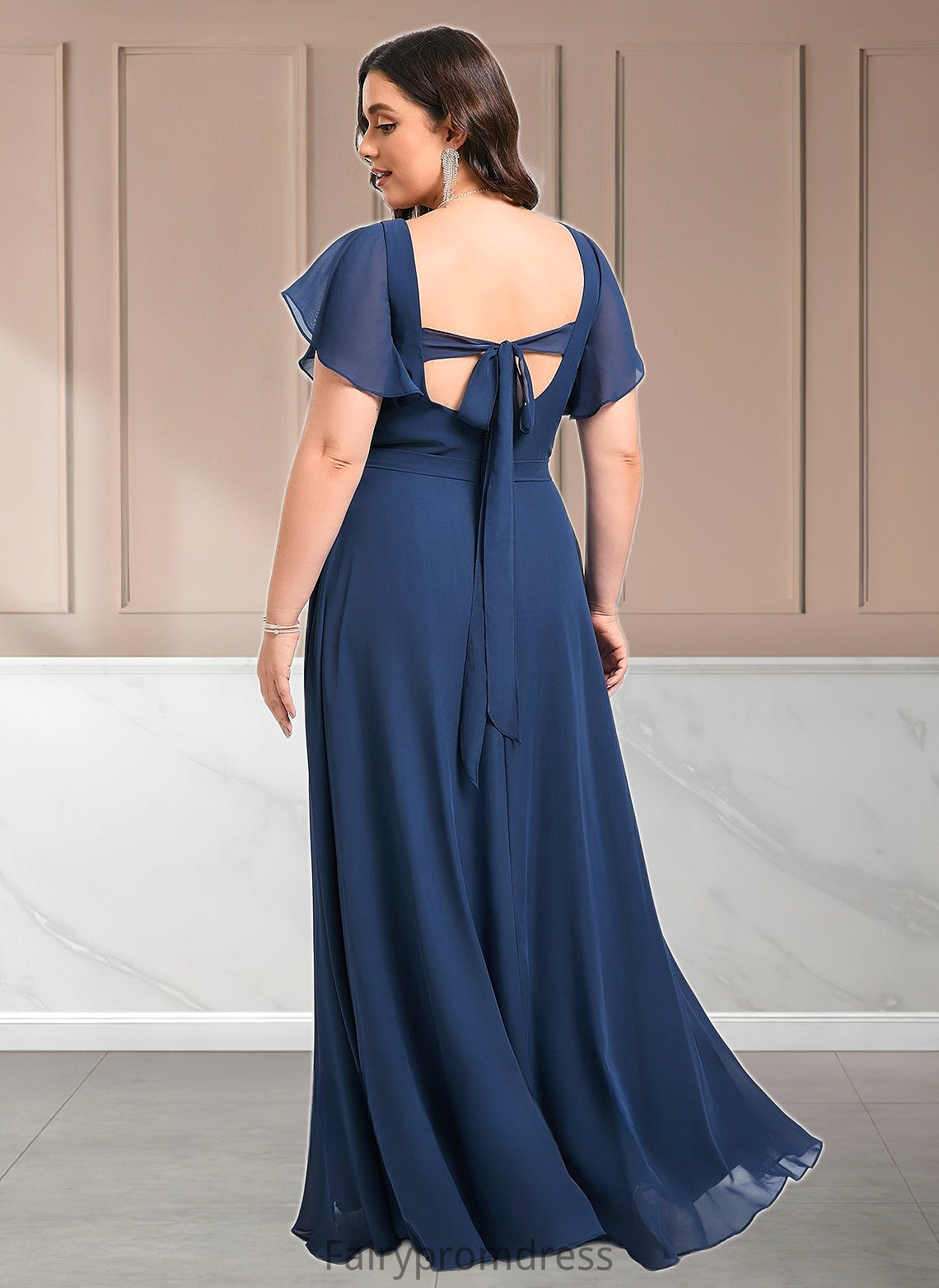 Eileen A-line V-Neck Floor-Length Chiffon Bridesmaid Dress With Ruffle DJP0025802