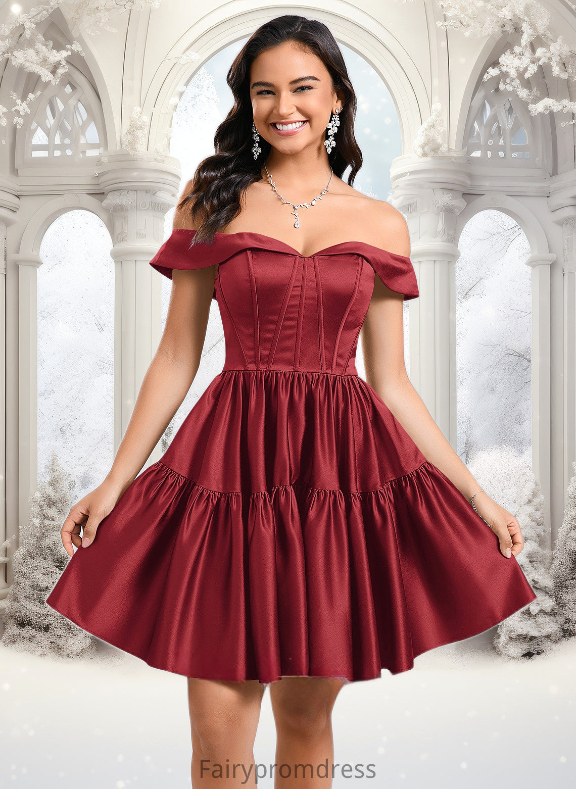 Luciana Ball-Gown/Princess Off the Shoulder Short Satin Homecoming Dress DJP0025680