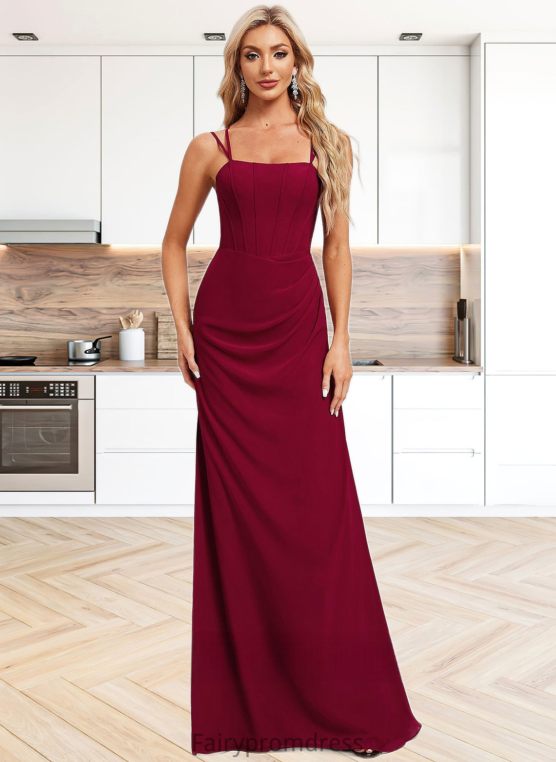 Milagros Trumpet/Mermaid Square Floor-Length Chiffon Bridesmaid Dress DJP0025826