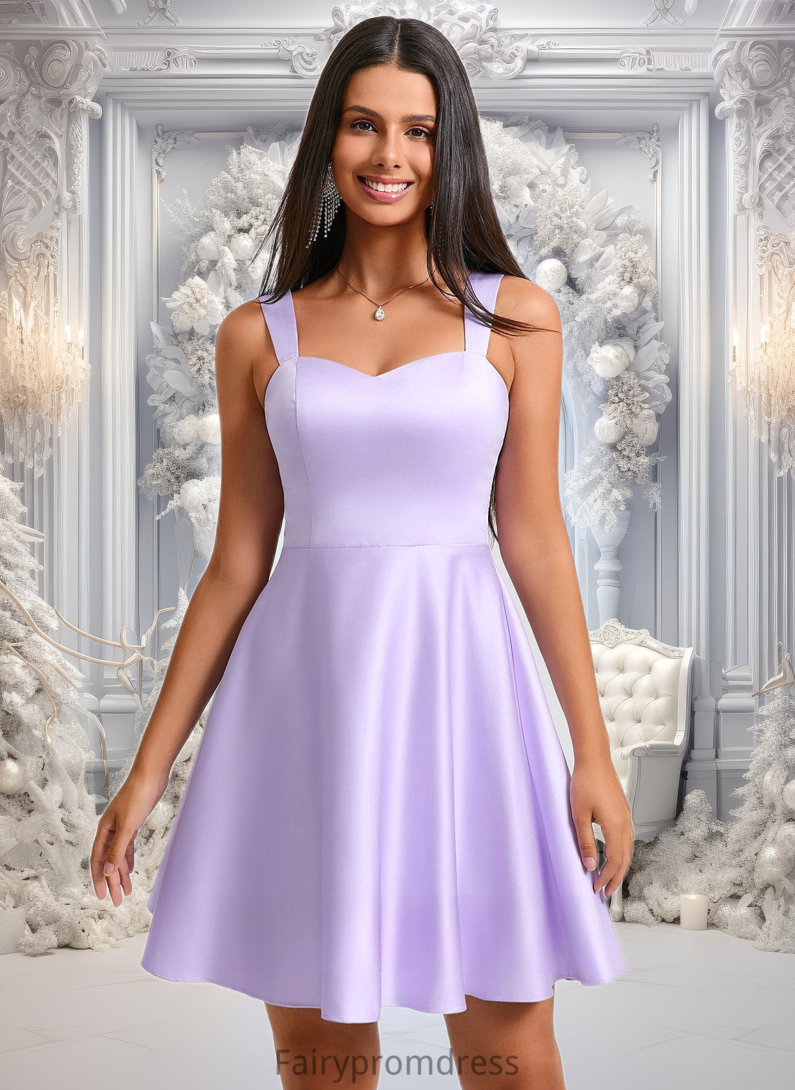 Lilly A-line Sweetheart Short Satin Homecoming Dress With Bow DJP0025682