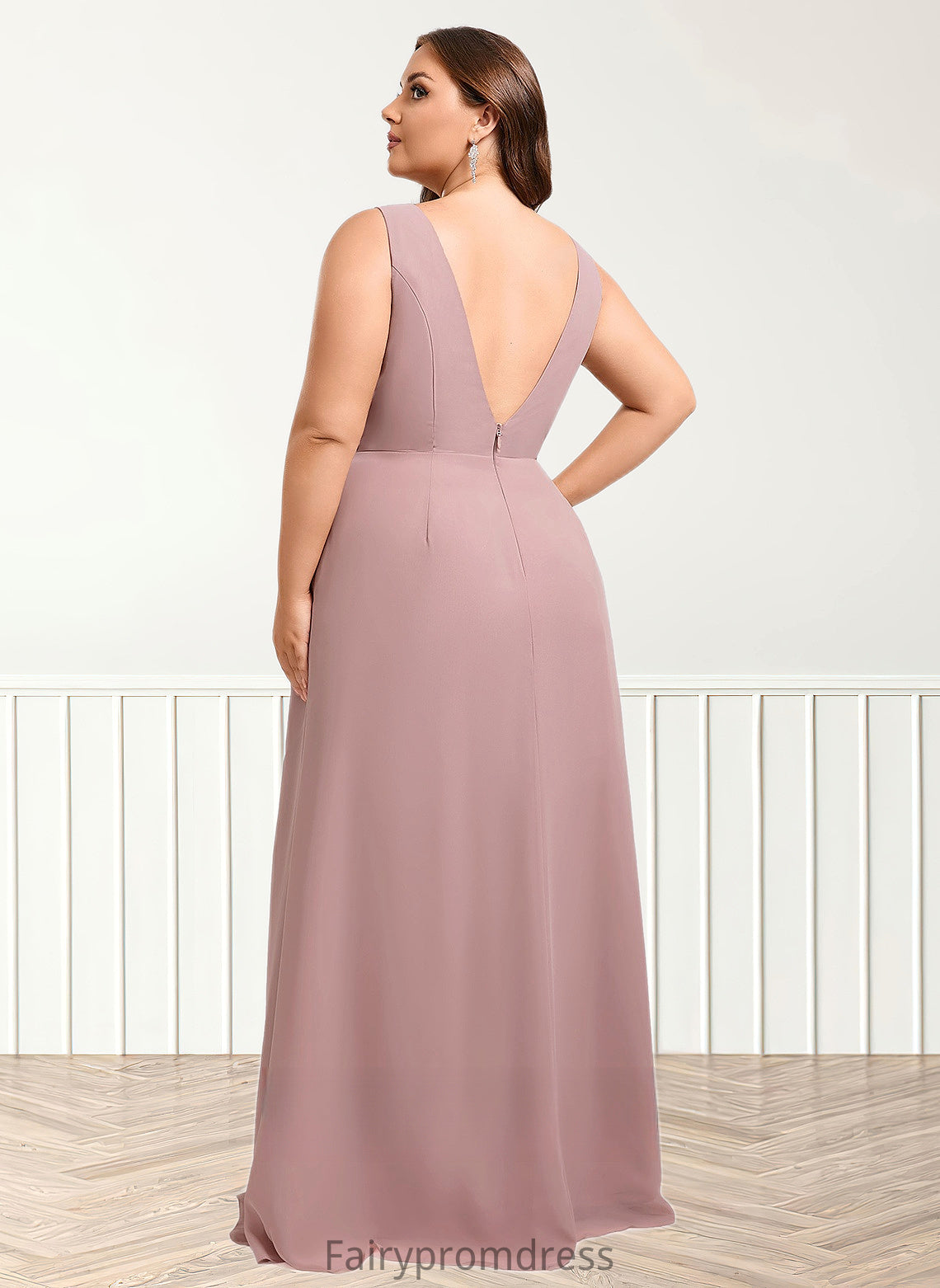 Nina A-line V-Neck Floor-Length Chiffon Bridesmaid Dress DJP0025820