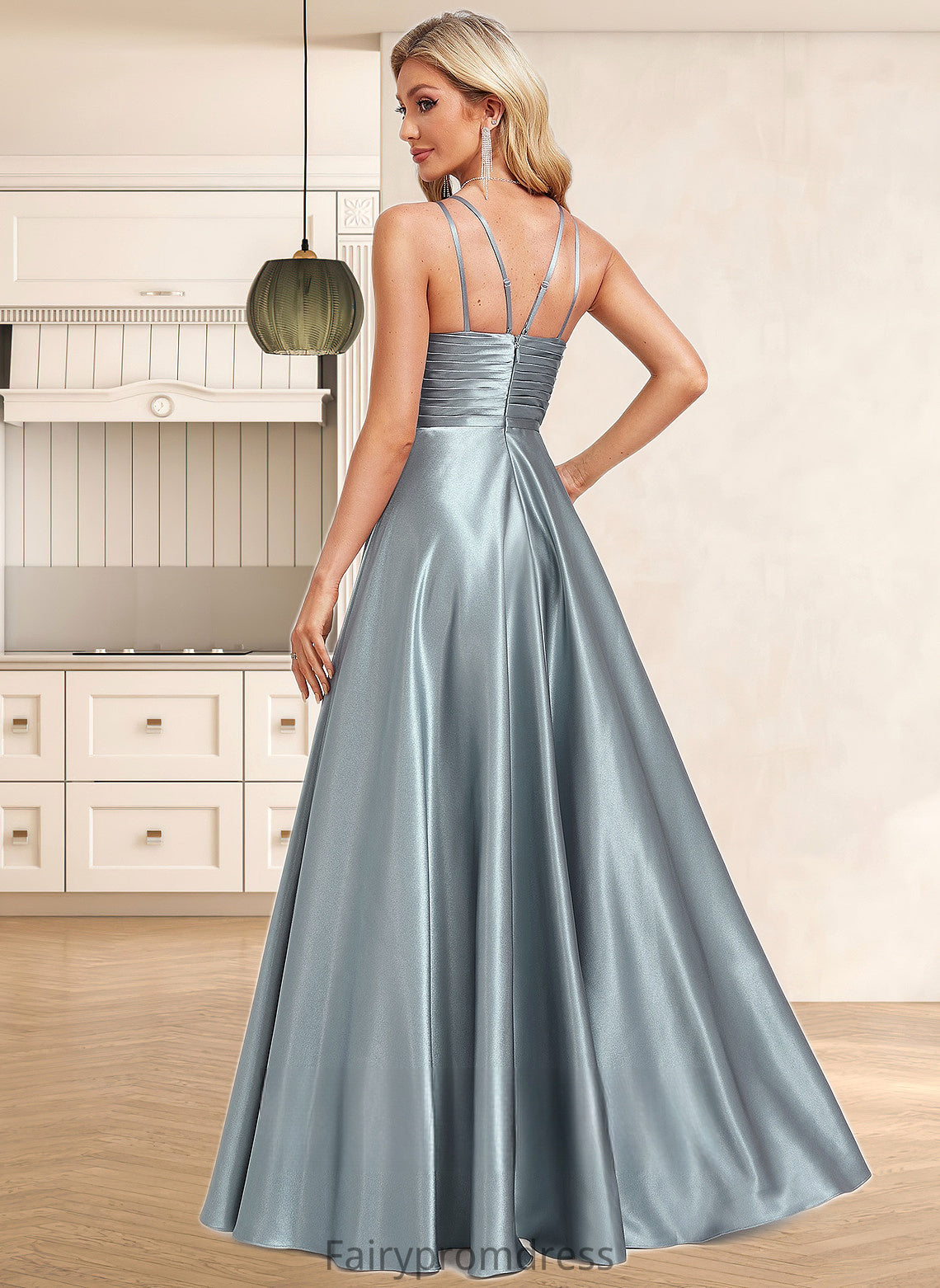 Mira A-line Halter Floor-Length Stretch Satin Bridesmaid Dress DJP0025783