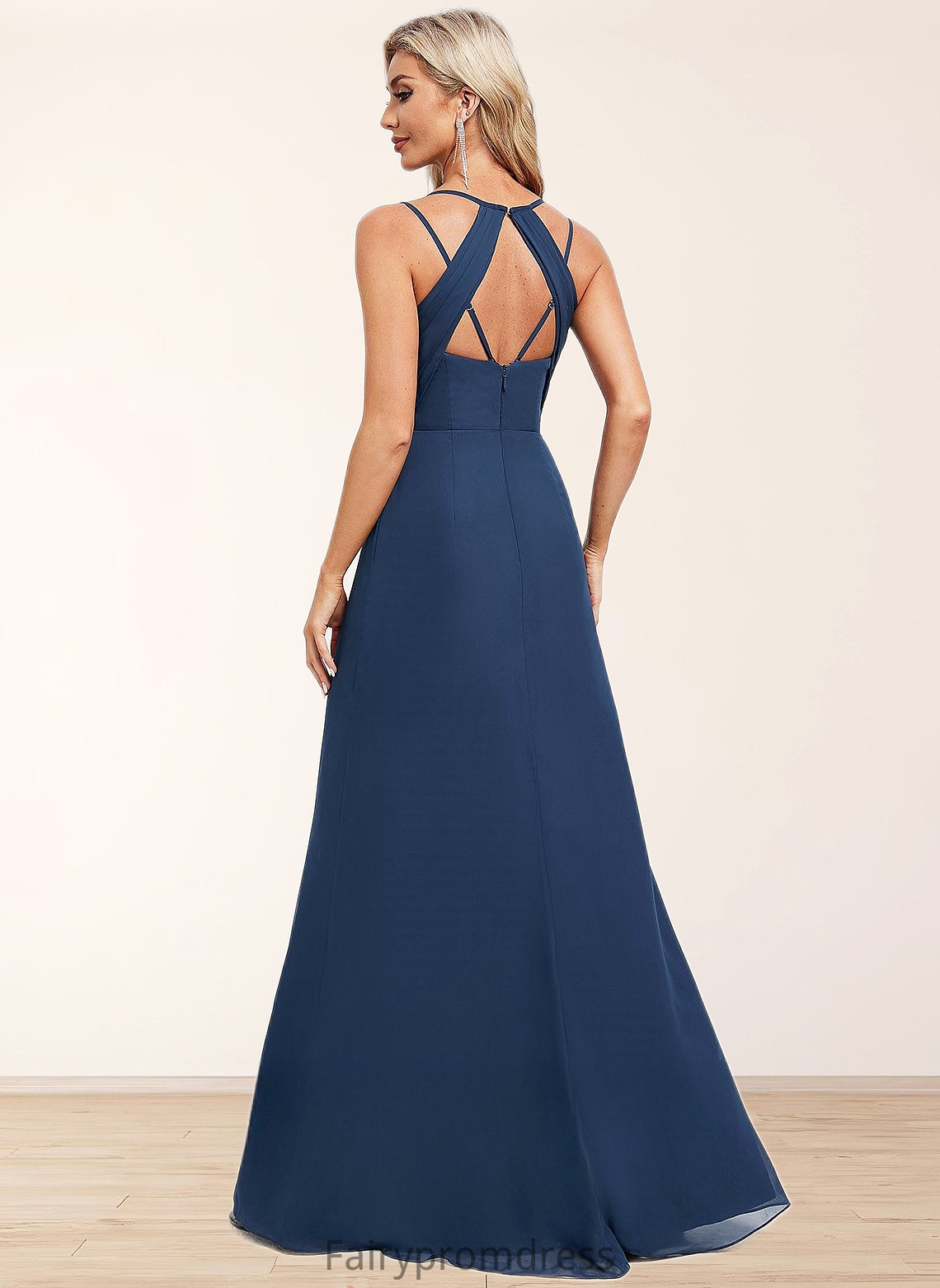 Karissa A-line V-Neck Floor-Length Chiffon Bridesmaid Dress DJP0025803