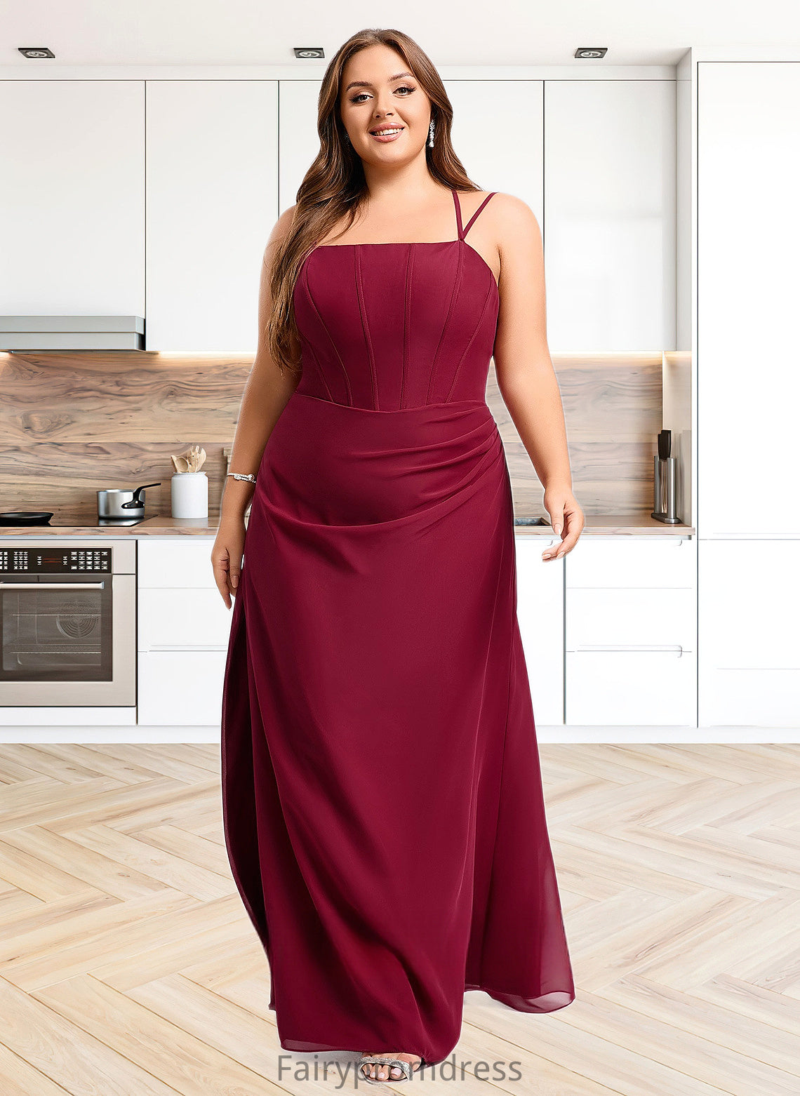 Milagros Trumpet/Mermaid Square Floor-Length Chiffon Bridesmaid Dress DJP0025826