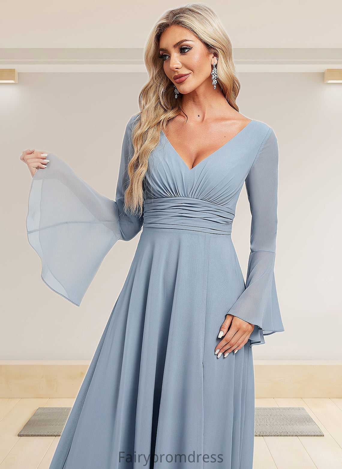 Malia A-line V-Neck Floor-Length Chiffon Bridesmaid Dress DJP0025798