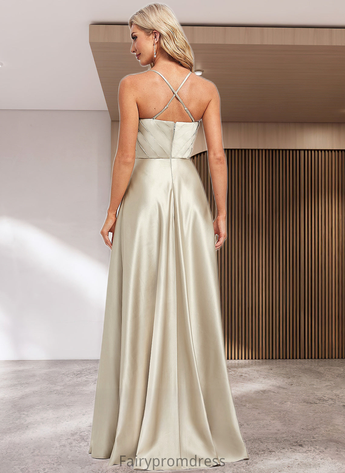 Guadalupe A-line Square Floor-Length Satin Bridesmaid Dress DJP0025789