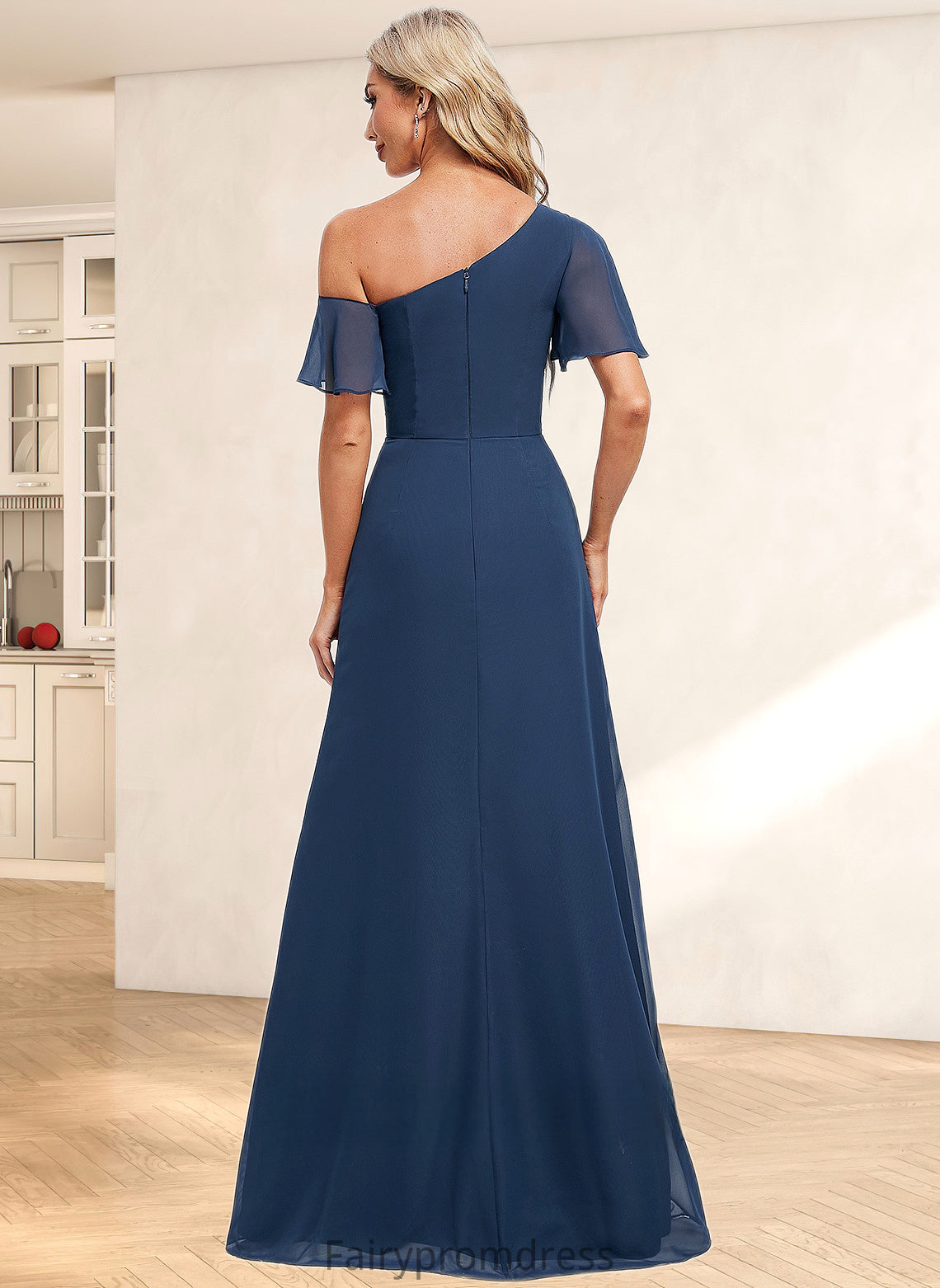 Marianna A-line Asymmetrical Floor-Length Chiffon Bridesmaid Dress With Ruffle DJP0025801