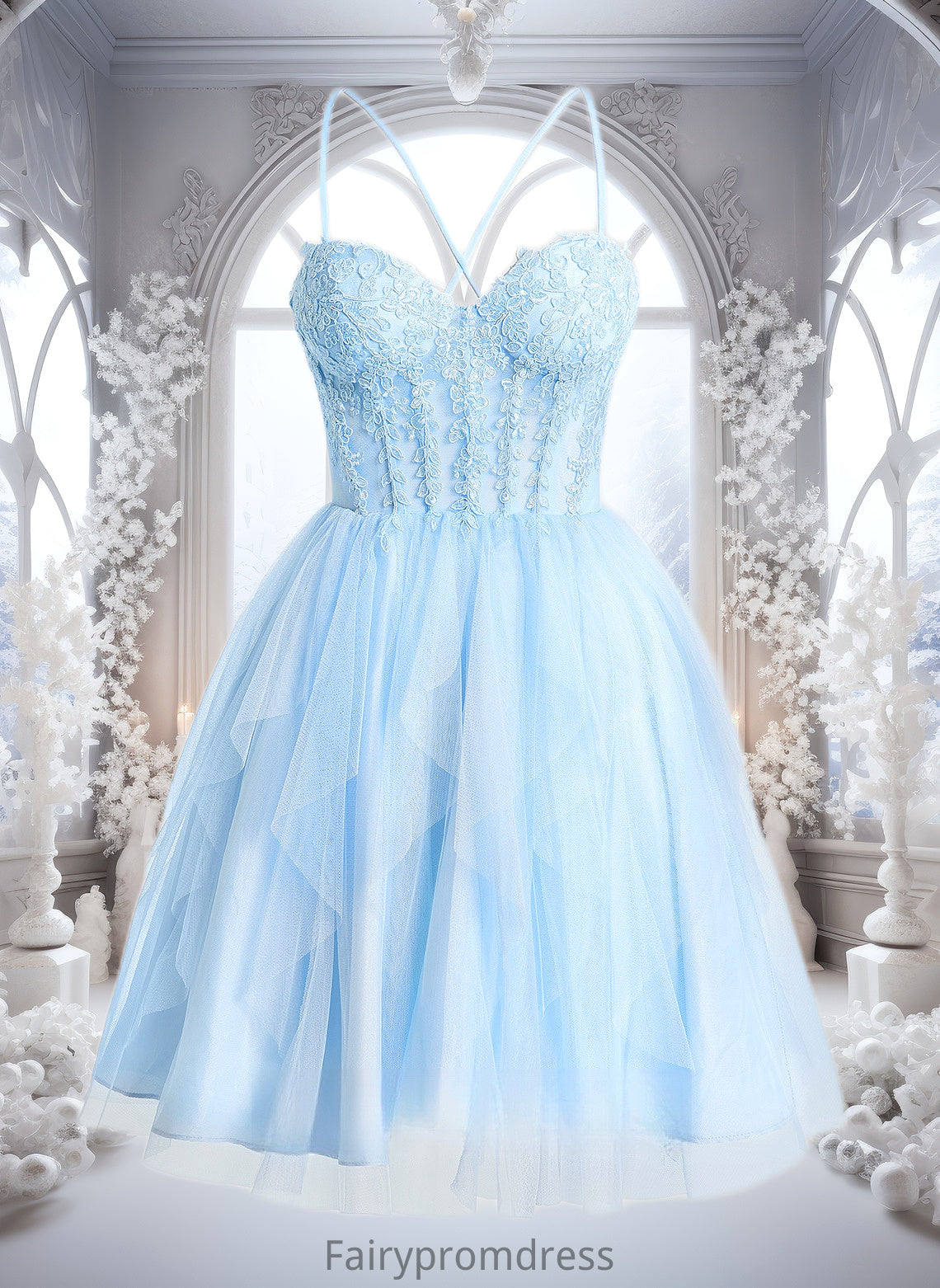 Kenna Ball-Gown/Princess Sweetheart Short Lace Tulle Homecoming Dress With Ruffle DJP0025707