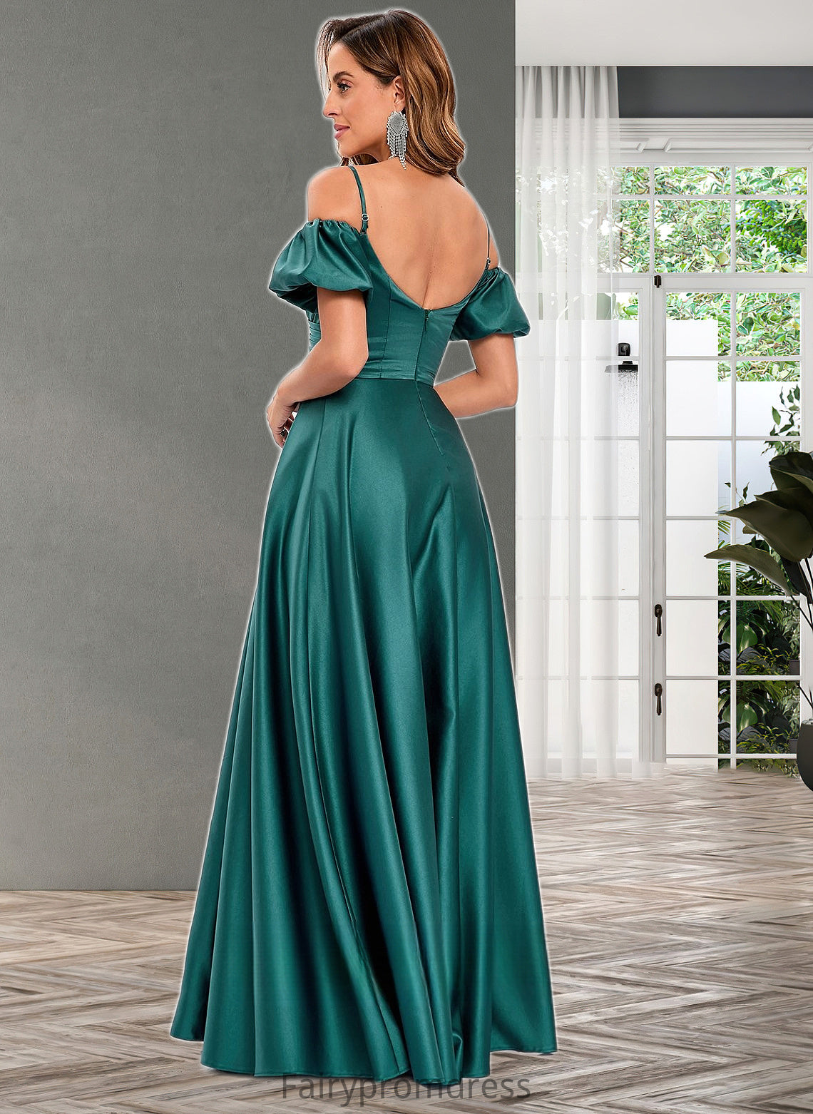 Ciara A-line Off the Shoulder Sweetheart Floor-Length Satin Prom Dresses DJP0025852