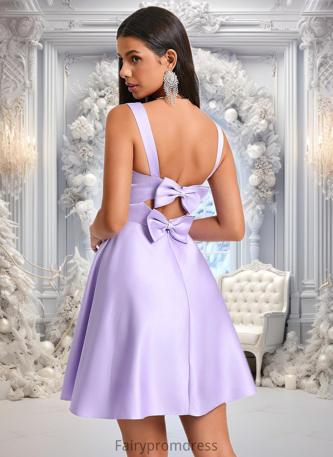 Lilly A-line Sweetheart Short Satin Homecoming Dress With Bow DJP0025682