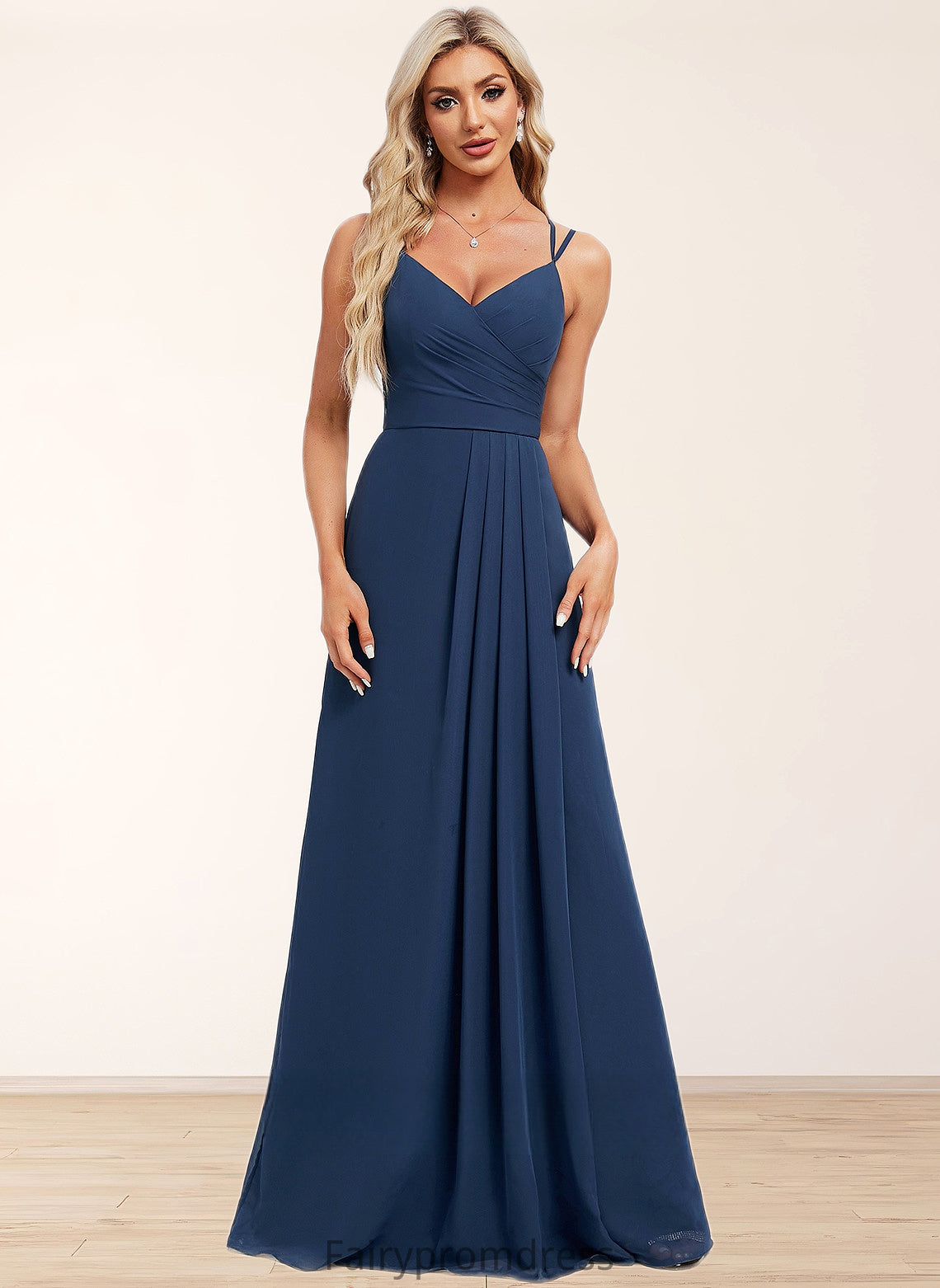 Karissa A-line V-Neck Floor-Length Chiffon Bridesmaid Dress DJP0025803