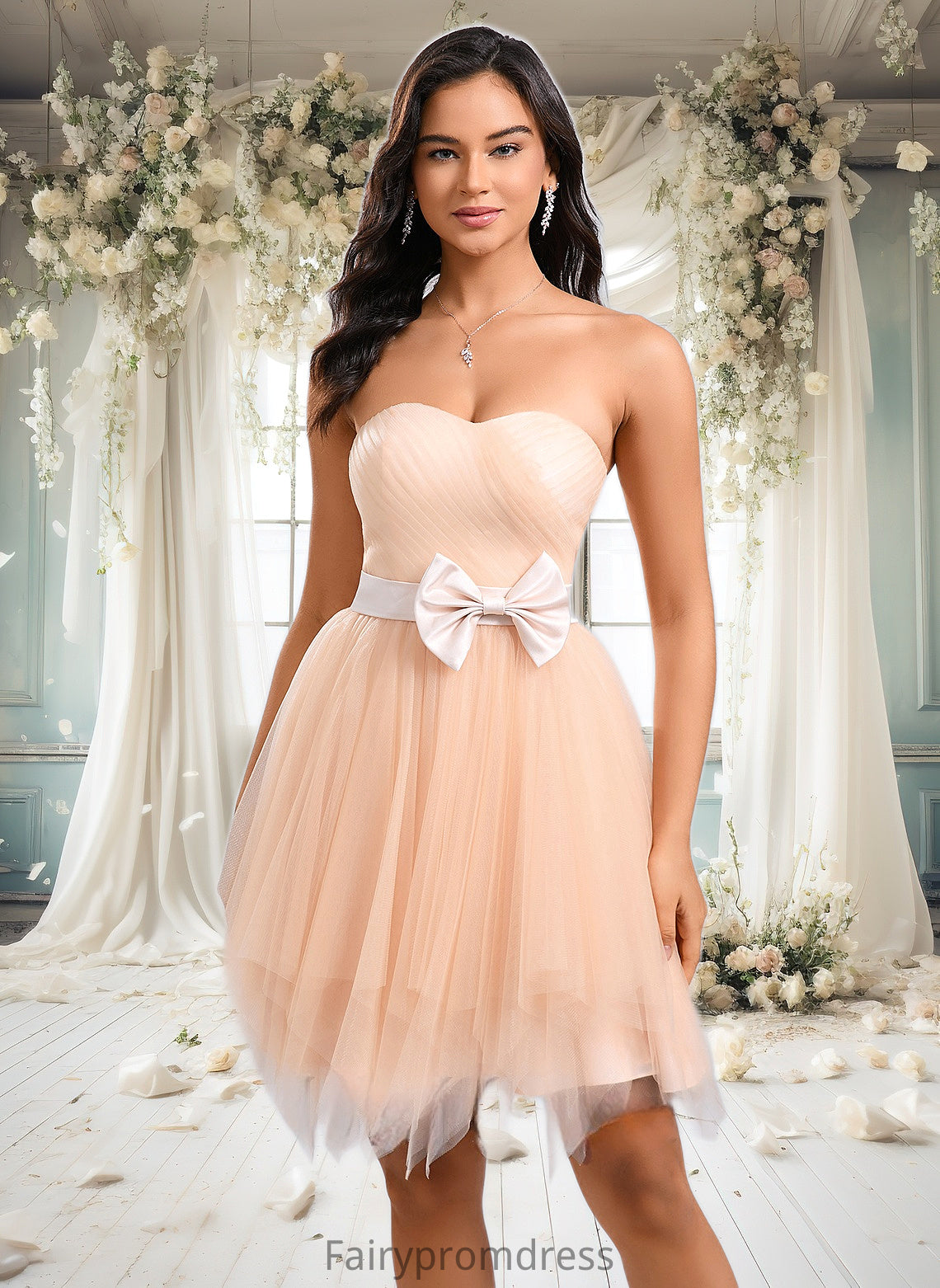 Anahi Ball-Gown/Princess Sweetheart Short Tulle Homecoming Dress With Bow DJP0025719