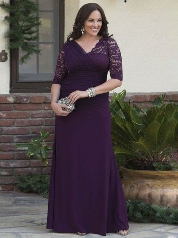 Siena A-Line/Princess Satin Lace V-neck 1/2 Sleeves Floor-Length Mother of the Bride Dresses DJP0020382