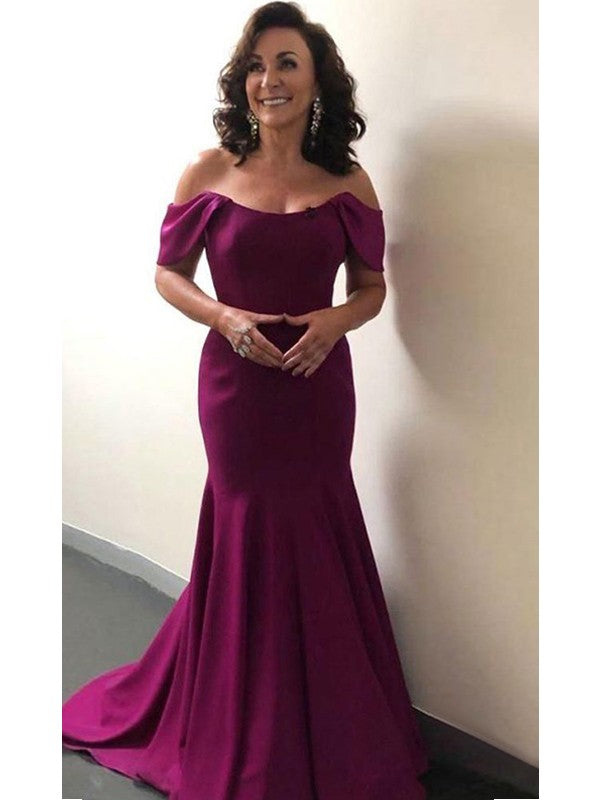 Sydney Trumpet/Mermaid Elastic Woven Satin Ruffles Off-the-Shoulder Sleeveless Sweep/Brush Train Mother of the Bride Dresses DJP0020390