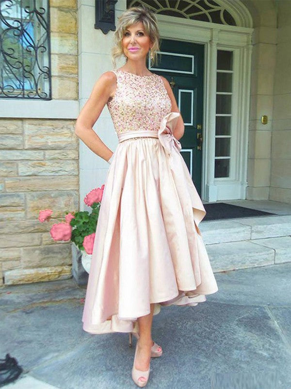 Jayla A-Line/Princess Satin Bowknot Scoop Sleeveless Asymmetrical Mother of the Bride Dresses DJP0020403