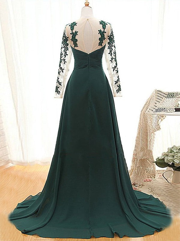 Mimi A-Line/Princess Chiffon Applique Sweetheart Long Sleeves Sweep/Brush Train Mother of the Bride Dresses DJP0020438