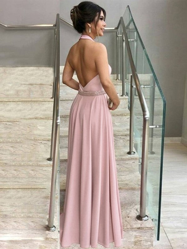 Aisha A-Line/Princess Stretch Crepe Ruffles Halter Sleeveless Floor-Length Mother of the Bride Dresses DJP0020441