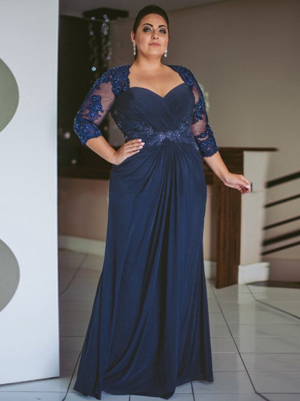 Minnie Sheath/Column Chiffon Applique Sweetheart 3/4 Sleeves Floor-Length Mother of the Bride Dresses DJP0020443