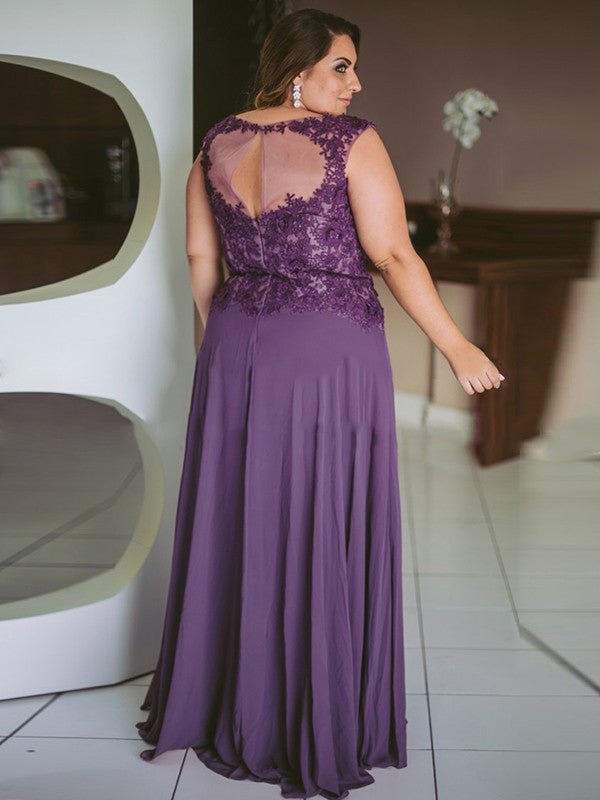 Rayna A-Line/Princess Chiffon Applique Scoop Sleeveless Floor-Length Mother of the Bride Dresses DJP0020444