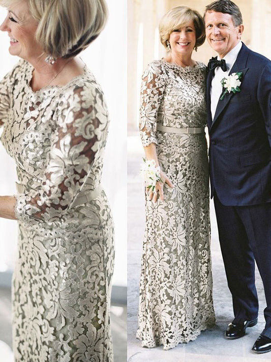 Eleanor Sheath/Column Lace Sash/Ribbon/Belt Scoop 3/4 Sleeves Floor-Length Mother of the Bride Dresses DJP0020285