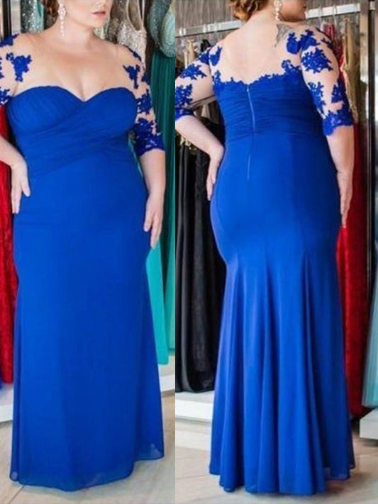 Maia Sheath/Column Chiffon Applique V-neck 1/2 Sleeves Floor-Length Mother of the Bride Dresses DJP0020291