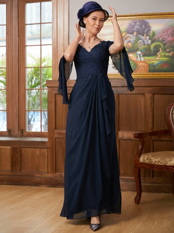 Michaelia A-Line/Princess Chiffon Applique V-neck Long Sleeves Floor-Length Mother of the Bride Dresses DJP0020335