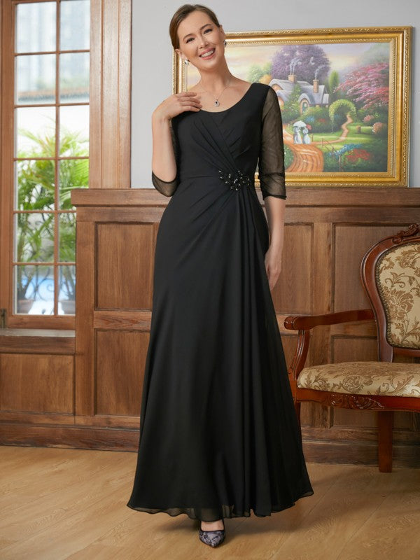 Aryana A-Line/Princess Chiffon Ruched Scoop 3/4 Sleeves Floor-Length Mother of the Bride Dresses DJP0020336